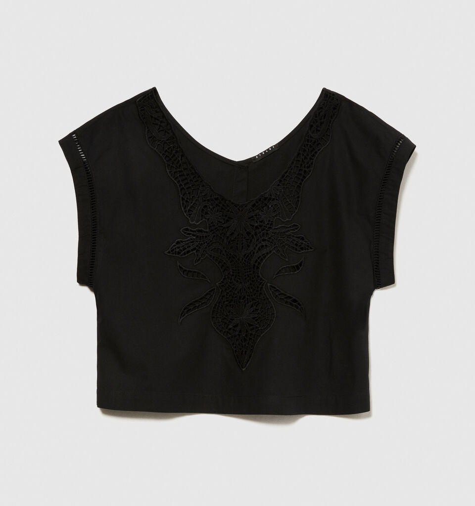 Cropped blouse with crochet - women's blouses - Black | Sisley image number 6